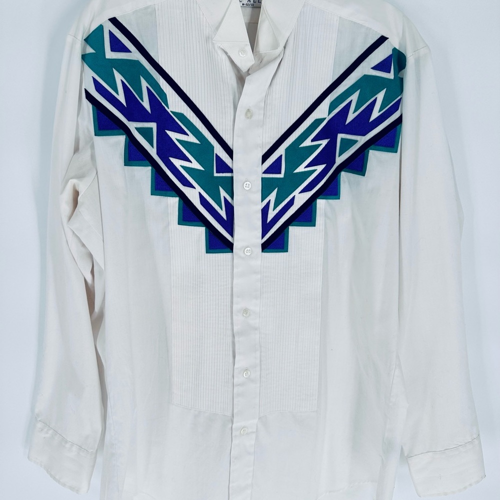 Vintage Western Button Up Men's Modified Navajo Applique Tuxedo Shirt